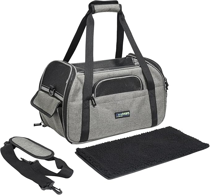 Jespet Airline Approved Soft-Sided Kennel Pet Carrier Travel Handbag | Lightweight, Foldable, Portable, Built-In Safety Leash, Luggage Sleeve, for Cats & Small Dogs, for Indoor & Outdoor