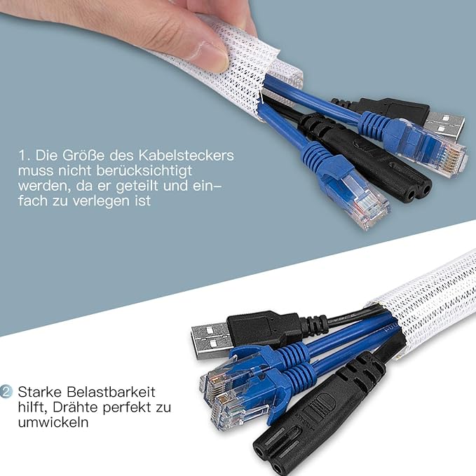 AGPTEK Cable Sleeve, 20ft - 4/5 inch Cable Management Cord Hider, White | Desk Cord Cover Organizer Wire Hider for Office Computer TV Wire Loom Tubing Pet-Proof Cord Protector from Cat Dog Chewing