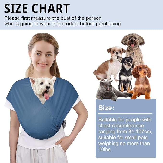 Swaddle Dog Sling Carrier for Small Dogs, Front Pet Sling Carrier Chest,Hands Free Adjustable Cat Sling Carrier Soft Cotton Reducing Pain Puppy Sling Carrier for Small Pet Up to 10lb (Blue)