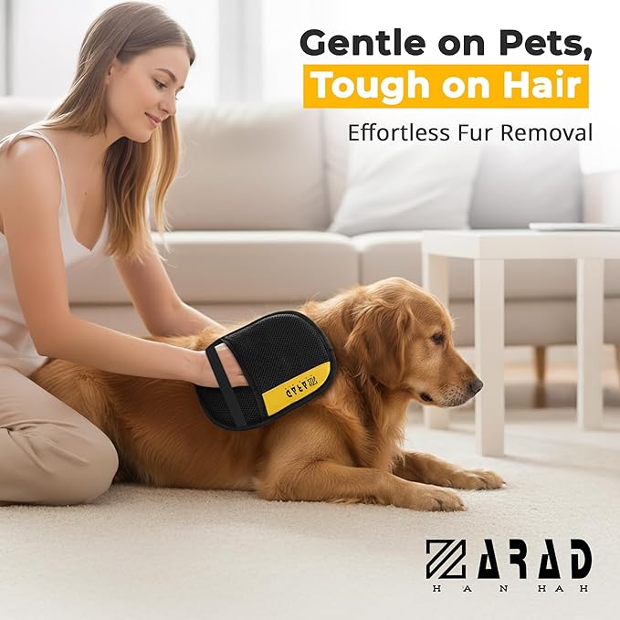 ZARAD Pet Hair Removal Glove for Dogs & Cats – Electrostatic Reusable Dog & Cat Hair Remover Glove | 2-in-1 Pet Grooming Glove & Fur Remover for Furniture, Couch, Car, Carpet, Laundry & Clothes (2)