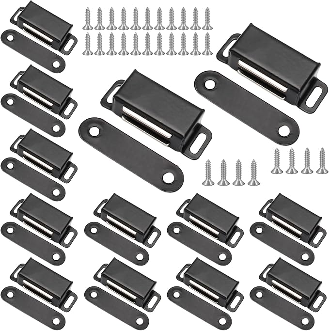 12Pcs Cabinet Door Magnets Catch, Black | Magnetic Shutter Hardware, Drawer Magnet Latch, For Closure Cupboard Closet Bathroom