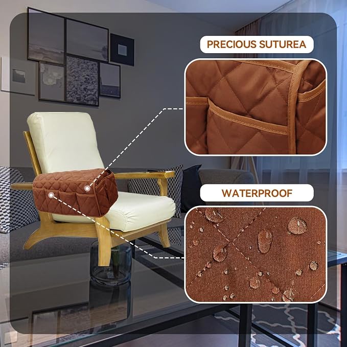 MEHIDFY Armchair Caddy Remote Control Holder for Couch Recliner Armrest Organizer Non Slip Couch Arm Covers for Sofa with 14 Pockets Storage for Magazine, Tablet, Phone, iPad (Brown 2pcs)