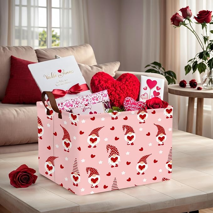 Valentine's Day Basket for Gifts Empty Cute Heart Large Gift Basket Decorative Storage Bin for Kid and Baby Room Décor (Pink Dwarf Love)
