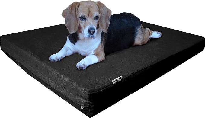 Dogbed4less Large Orthopedic Memory Foam Pet Bed with Heavy Duty Black Canvas Cover, Waterproof Liner, and Extra Replacement Microsuede Antislip Duvet, 41"X27"X4" Inches, Fits 42"X28" Crate.