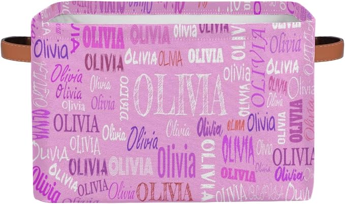 Personalized Name Rectangle Storage Bins, Pink Color Background | Organizing Boys Girls Pets Toys Closet Shelf Clothes Books