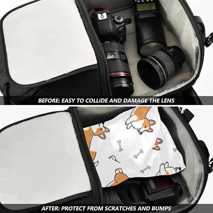 Emelivor Cute Pets Dogs White Pattern Self-Adhesive Magic Cloth Makeup Bag Portable Cosmetic Bag for Travelling Protective Cosmetic Pouch Travel Organizer for Cosmetics Electronics, 13.8x13.8in