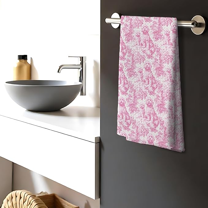Nipi Pink Chinoiserie Golden Doodle Kitchen Towels, Pink Botanical Grandmillennial Dog Decorative Dish Tea Towels, Golden Doodle Gifts Hand Towels for Kitchen Bathroom Decor, 16x24 Inch