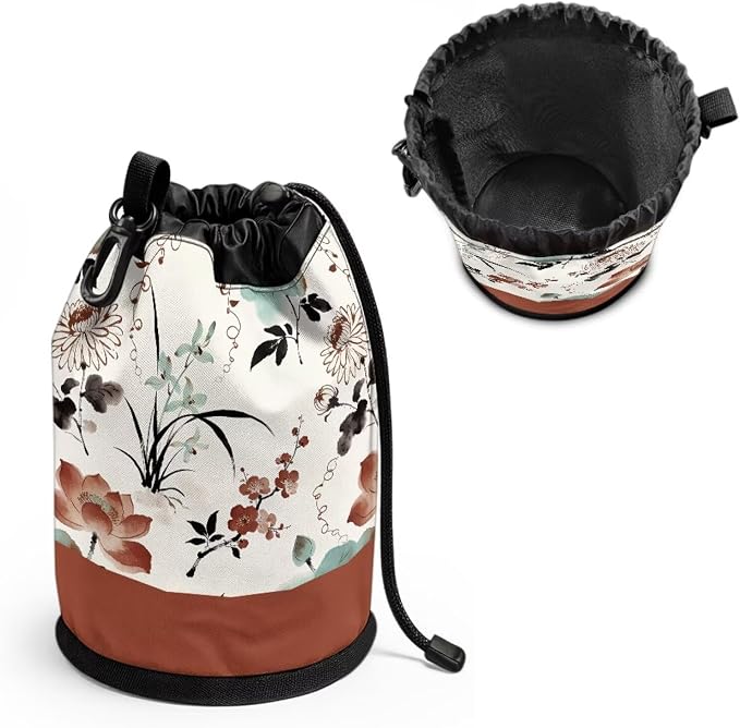 Lotus Chrysanthemum Laundry Peg Bag Organizer, Drawstring Clothespin Storage Pouch with Hanging Loop, Portable Clips Holder for Drying Rack, Camping Gear, Home & RV