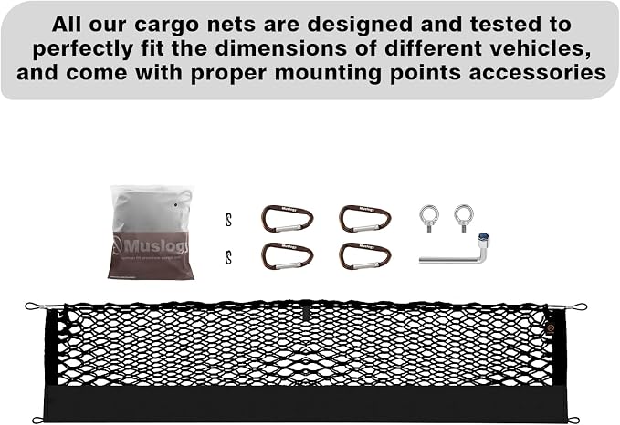 Muslogy Cargo Net for Toyota Tacoma 2005-2022 2023 Accessories | Custom Fit, Truck Bed Storage Organizer Net for Pickup Truck Bed Divider, Heavy Duty Carabiners, Night Visible Grab Handle