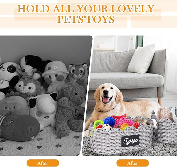 Geyecete dog toy wicker storage basket Set Of 2 pet supplies wicker basket rope scalloped edge shelves baskets set scallop wicker box Hand Woven