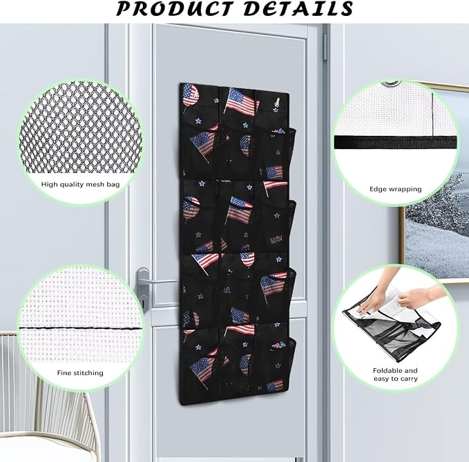 Shoe Organizer Door Hanger,American Flag Design Shoes Hanger Storage Organizer Bag for Bedroom,Hanging Shoe Storage Hanging Bag Waterproof Reusable