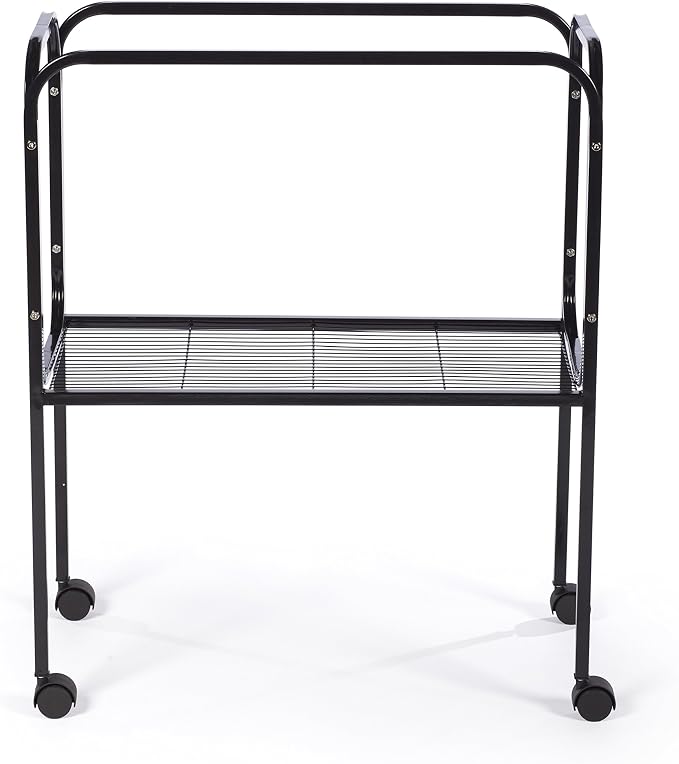Prevue Pet Products Bird Cage Stand with Shelf - Medium Metal Cage Stand with Rolling Wheels, Bird Stands for Inside, Mid‑Height Shelf for Cage Accessories, Toys, and Storage - Black