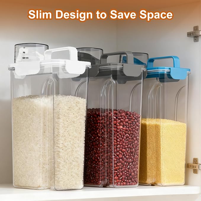 Uppetly Dog Cat Food Storage Container, 5-7Lbs Pet Food Containers, Airtight Cat Food Container with Portable Handle & Measuring Cup, Small Animal Dry Food Dispenser for Dogs, Cats and Birds Grey