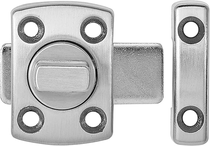 Brushed Silvery Rotate Bolt Gate Latches,Enhanced Security for Doors | Zinc Alloy Cabinet Lock,Pet Door Lock, for Drawer,Storage Box,Locker,Closet,Pet Cage,Wine Cabinet,Protect Privacy