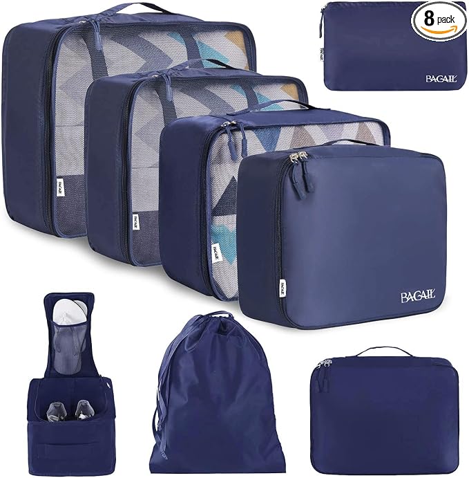BAGAIL 8 Set Packing Cubes Luggage Packing Organizers for Travel Accessories-Indigo