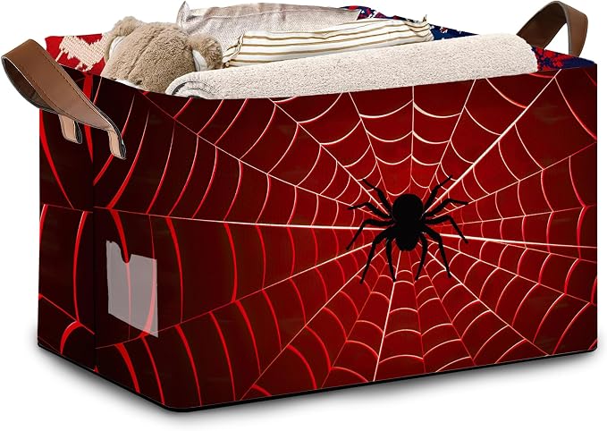 Red Spider Web Pattern Collapsible Box - 17x11.5x10.5 Inch Foldable Organizer for Seasonal Decor, Closet, Under Bed,Halloween Decor, Gothic Storage - Space-Saving Single Pack