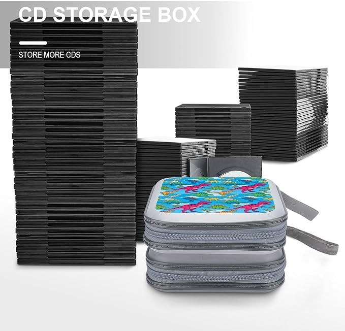 Protective 40-Disc CD/DVD Wallet Dinosaurs, Hard Plastic Storage Binder with Handle, Portable Organizer for Car Office Travel
