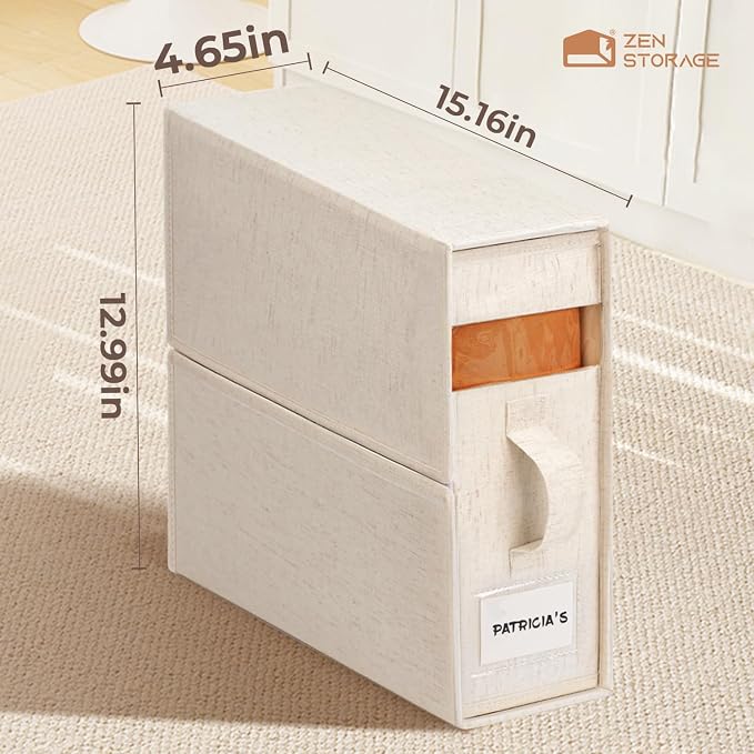 Cotton Linen Sheet Organizers and Storage, 12Pack Off-White | Undyed Natural Cotton Linen Fabric, Fits King and Queen Sheet Sets, Clear Window with Label Slot, Sturdy Foldable Organizer