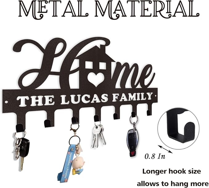 Dyoart Personalized Key Rack - Metal Wall Mount Custom Name Hooks, Sweet Home Coat Rack - Housewarming Gift