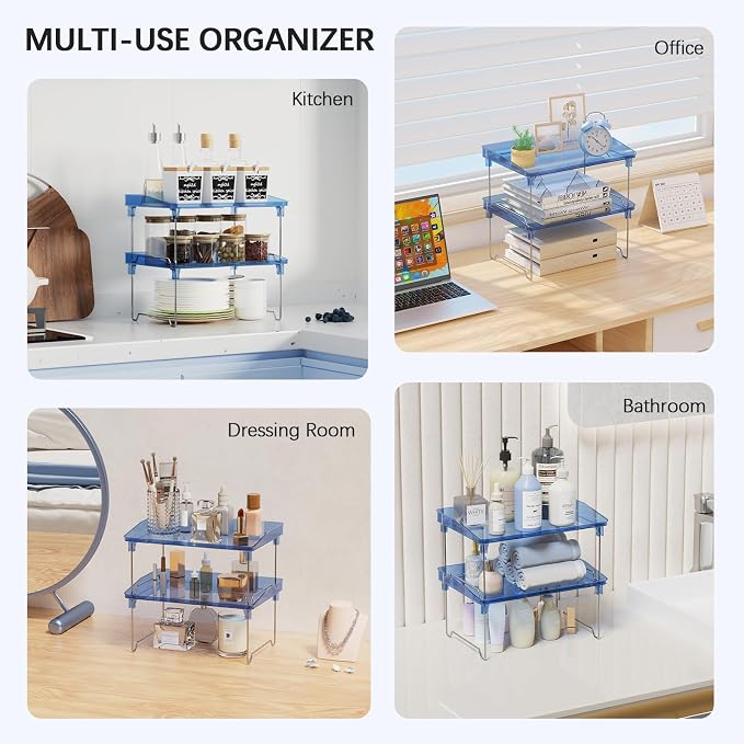 STARLATTA Acrylic Cabinet Organizer Shelf,2 Pcs Stackable Kitchen Counter Shelves,Spice Rack,Countertop Organizers,Clear Plastic Storage Organization for Makeup, Bathroom,Cupboard,Desk,Pantry
