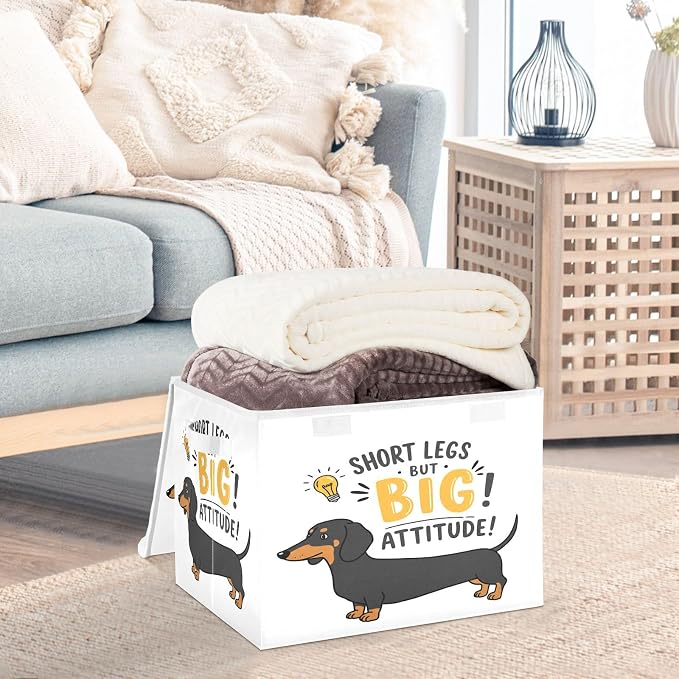 Dog Canine Storage Bins with Lids Closet Bedroom 40L Storage Basket | Decorative Storage Boxes, Foldable & Stackable, Dust-Proof Flip Top, Reinforced Handles, For Home & Dorm, Clothes & Toy Box
