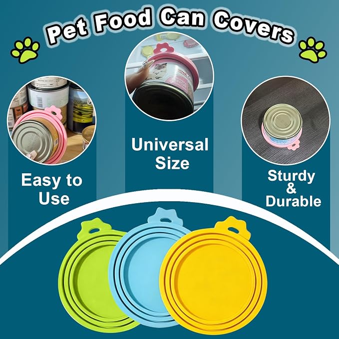 Food Can Lids, 6 Pcs Silicone Pet Food Can Covers for Dog & Cat Food, One Tin Cap Fit Most Standard Size Dog Cat Food Canned（Multicolor）