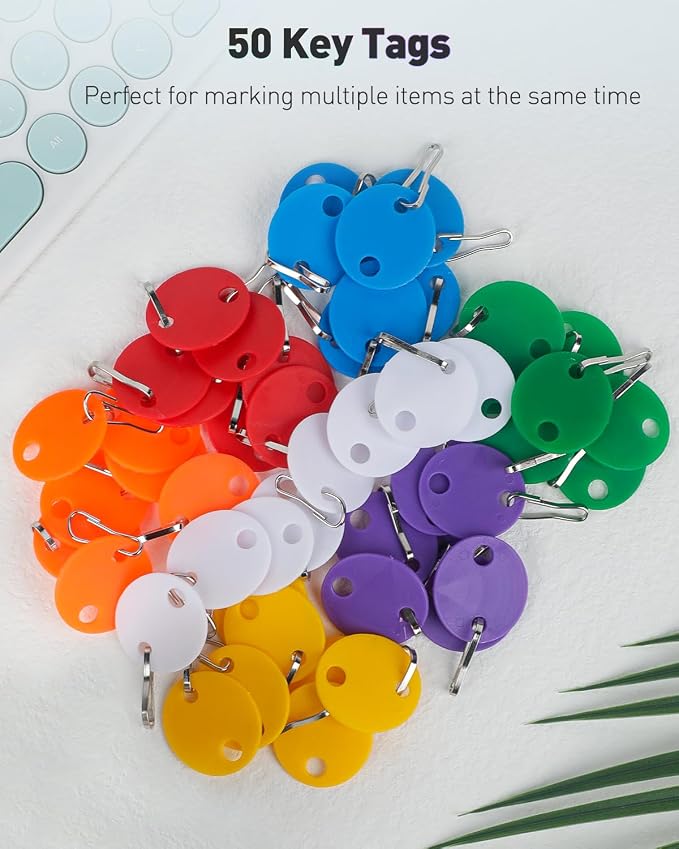Uniclife 50 Pcs Key Tags 1 Inch Plastic Key Chain Tags with Metal Snap Hooks Double-Sided Writable Colorful Tags Sturdy Key Item Identifiers for Home and Office, 7 Colors