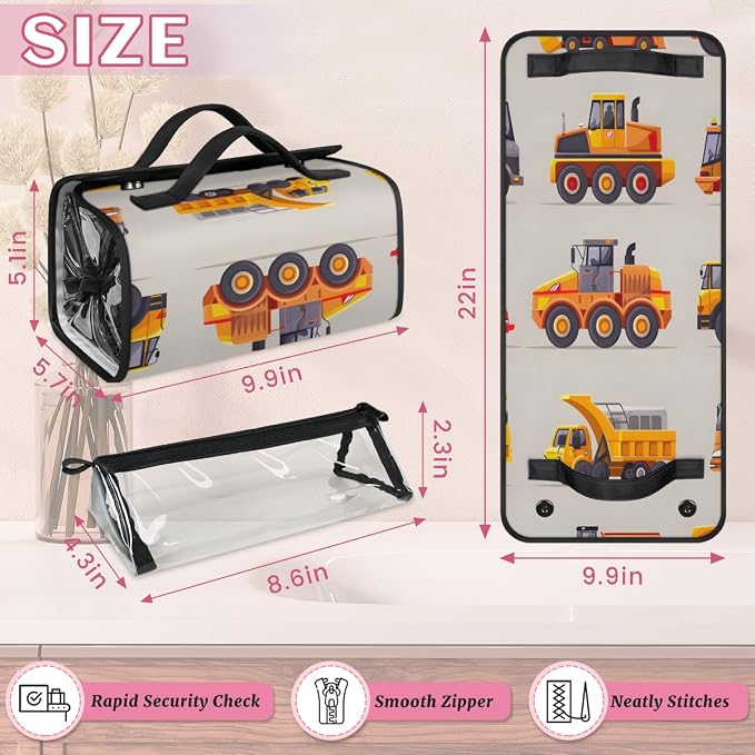 Car Makeup Bag for Women Hanging Roll-Up Travel Organizer Toiletry Kit with 4 Removable Compartments, Truck