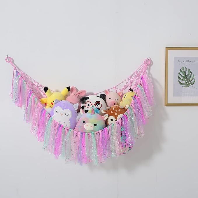 Stuffed Animal Storage Macrame Boho Plush Toy Net Hammock Room Decor | Stuffed Animals Hammock Plushie Net for Stuffed Animals Corner Hanging Holder Teddy Bear Net for Kids Girls Room Decor
