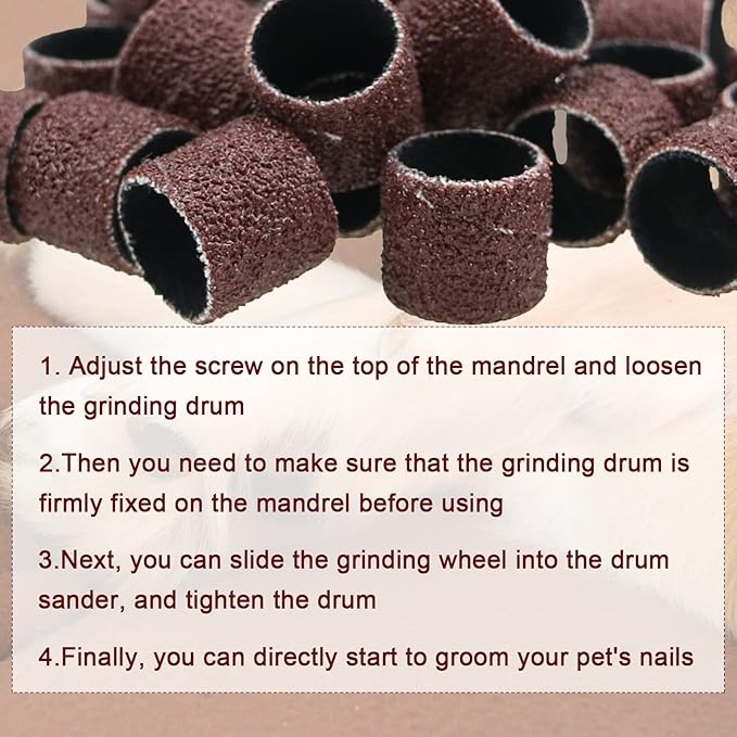 DonLeeving 26 Pack Nail Grinder for Dogs Replacement Kit Sanding Drum Set Grit Sand Bands Shank Rotary Tool Kit Pet Nail Smoother Dog Claw Care (80#/120#)