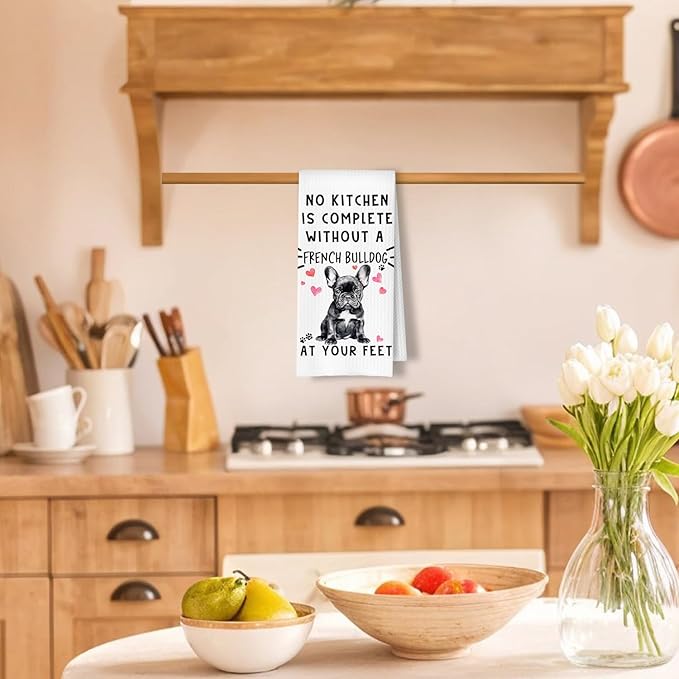 French Bulldog Funny Dog Kitchen Towels for Women - French Bulldog Waffle Weave Hand Towels,A Kitchen is Not Complete Dish Towel for Home Bathroom,16×24 Inch