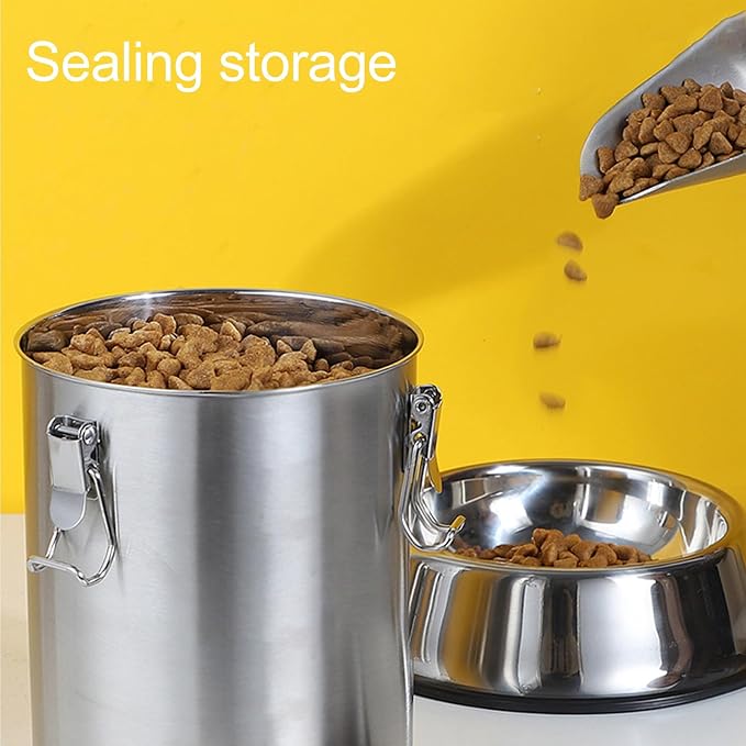 Airtight Small Pet Food Storage Container, Stainless Steel 2500ML | No Spill Freshness Seal Design, Cat Dog Treat Jars Feeding Supplies, Kitchen Pantry Arrangement, Dry Kibble Organization