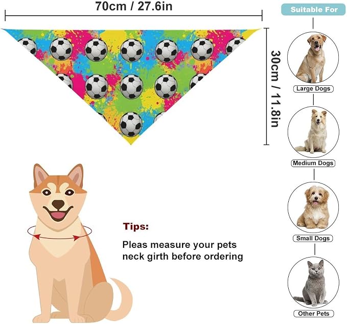 Triangle Pet Scarfs with Adjustable Design, Washable Portable Splash Ink Soccer Dogs Neckerchief for Small to Large Cats, Easy to Clean