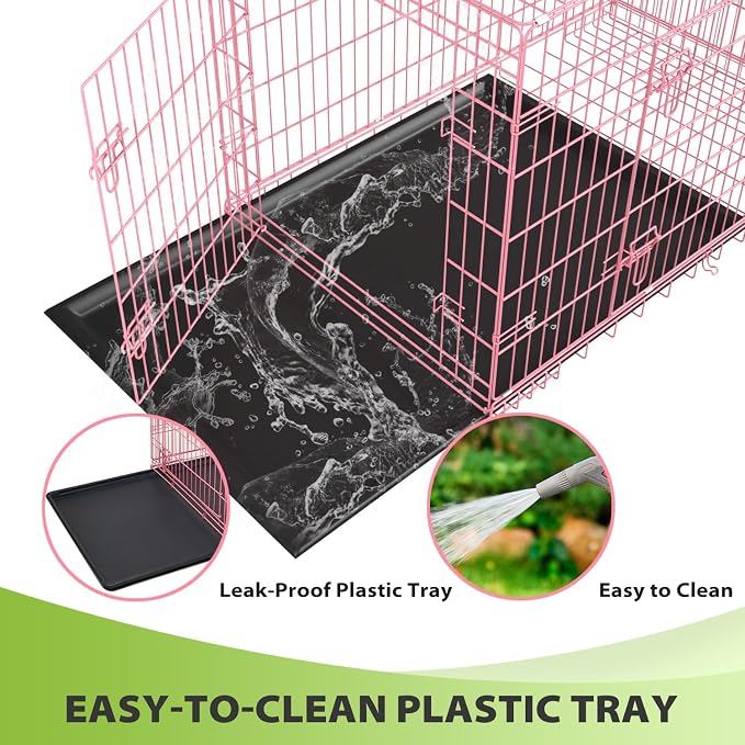 BestPet | Dog Crate | 42" | Pink | Foldable Metal Kennel with Double Doors | Secure Slide-Bolt Latches, Leakproof Tray | Portable Dog Cage for Large Breeds | for Travel, Indoor & Outdoor Use