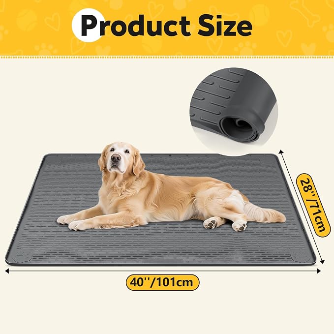 Silicone Dog Crate Mat 40"x 28" Under Dog Crate Kennel Pad Mat, Dark Grey | Extra Large Dog Cage Mat, Non-Slip Waterproof Dog Playpen Mat, Reusable Washable Dog Mat for Crate, Protect Floors