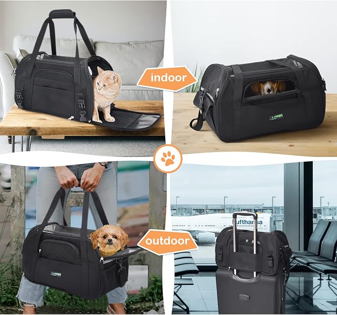 Jespet Airline Approved Soft-Sided Kennel Pet Carrier Travel Handbag | Lightweight, Foldable, Portable, Built-In Safety Leash, Luggage Sleeve, for Cats & Small Dogs, for Indoor & Outdoor