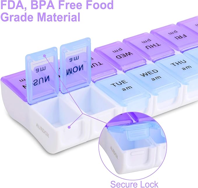 Twice a Day Detachable Weekly Pill Organizer with AM/PM Compartments Large, BPA Free Travel 7 Day Pill Box Case with Moisture-Proof Design