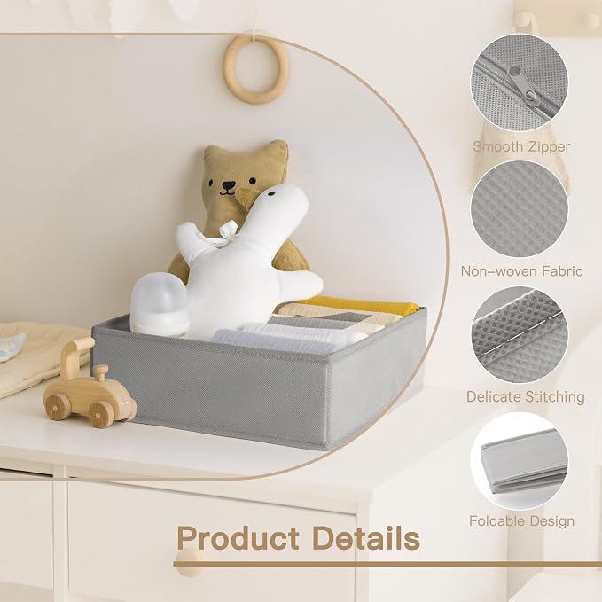 Drawer Organizer Clothes, 24 Pack Dresser Organizer for Baby Clothes, Underwear, Sock- Foldable Closet Organization and Storage Dividers Bins for Nursery, Bedroom and Dorm (Grey)