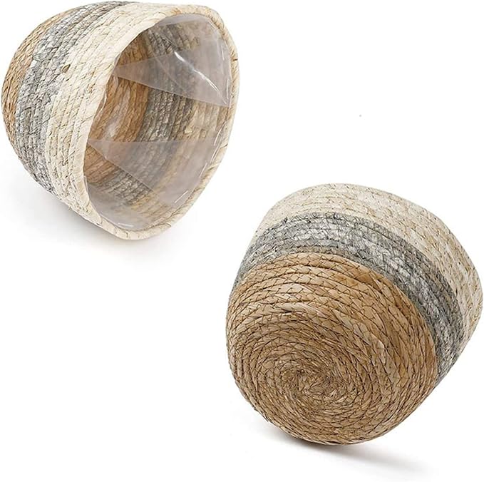 Straw Rope Plant Basket Woven Plant Coiled Basket, Decorative Flower Pot Cover Closet Storage Bin Table Desk Organizer for Home Decor, Plant Pots for Indoor Plants, Plant Containers (M)