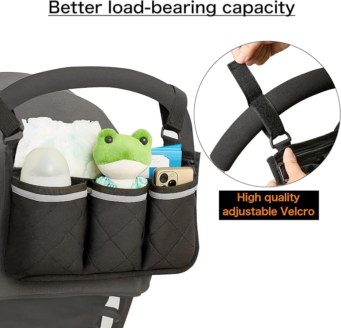 Stroller Caddy Stroller Organizer With Cup Holder, Non Slip Straps Stroller Bag for Phone, Pet Stroller Accessories,Universal Stroller Organizer,Fits Single & Double Strollers