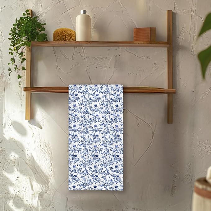 Chicimln Chinoiserie Pug Dog Kitchen Towels, Gifts for Pug Lovers Decorative Hand Towels for Bathroom, Blue and White Dog Dish Tea Towel Drying Cloth for Kitchen Decor, 16x24 Inch