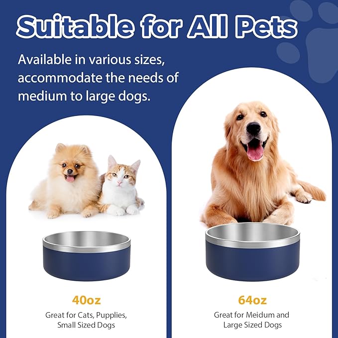 LIANLAI Stainless Steel Dog Bowls, Rust-Resistant Pet Bowls, Non Slip Dog Water Bowl, Versatile Feeding Bowls (Blue，40 oz)