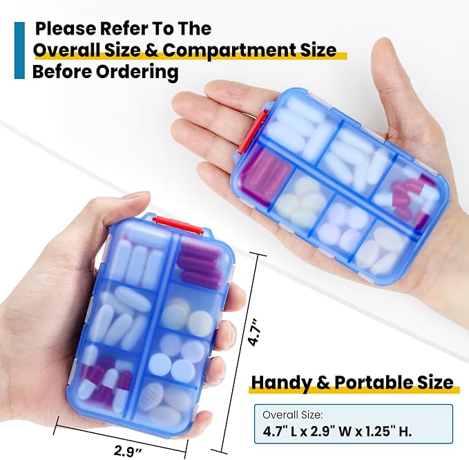 3 Pack 14 GRIDS Travel Pill Organizer Box with Labels - Travel Medicine Case Kit - Pocket Daily Pharmacy Container - Travel Medication Holder Dispenser for Fish Oil Vitamin Supplement Storage - Clear