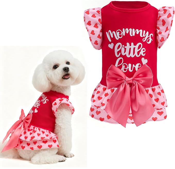 Valentine's Day Dog Dress for Small Dogs,Puppy Costumes Pet Clothes Holiday Girl Dogs Shirt with Heart Themed, Party Dog Vest Dresses Cat Apparel Sweater Warm Skirt