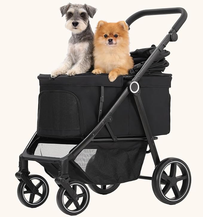 Dog Stroller for Medium Large Dogs up to 66lbs Portable&Foldable | Pet Stroller for 2 Small Dogs with Adjustable Handle & Canopy, Ventilated,Storage Organizer