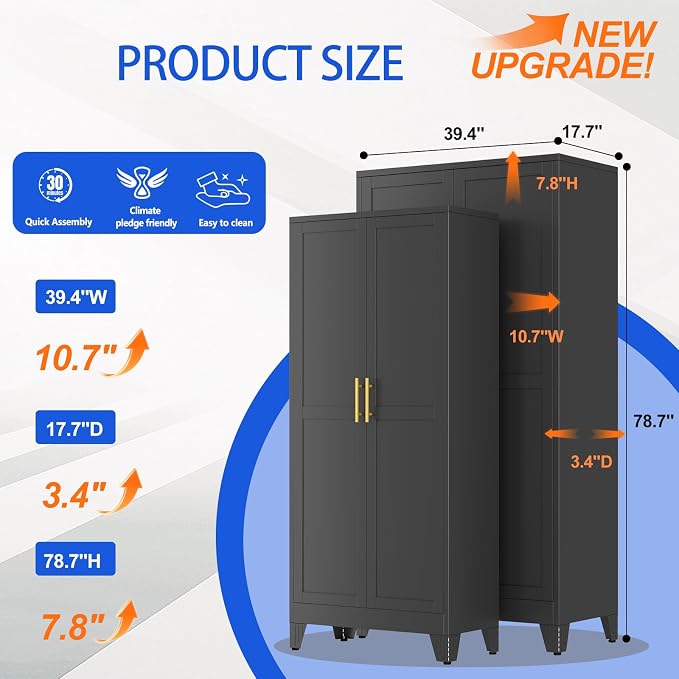 GAIOUS 79'' Tall Metal Garage Storage Cabinet, Home Office Cabinet Black | Home Office Storage, File Cabinet Tool Cabinets with 2 Doors and 5 Adjustable Shelves for Warehouse Garage Outdoor Steel