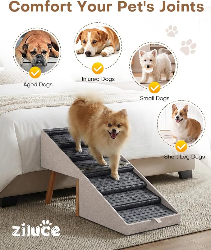 Split Ottoman Dog Ramp for Bed and Couch, 21.06" H Non Slip Dog Stairs | 2 in 1 Foldable Wooden Pet Steps for Senior/Injured Dogs, Dog Stairs for Small Medium Large Dogs,Space Saving