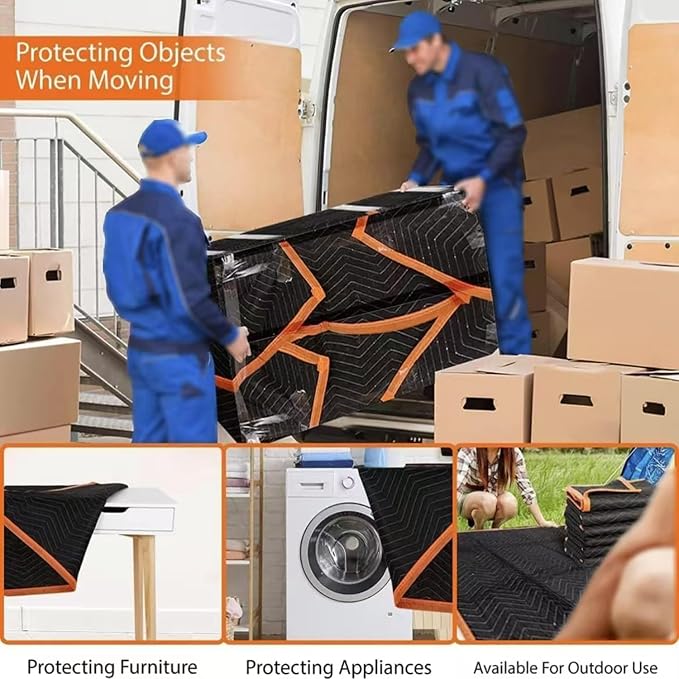 Large Moving Blankets 80 * 72in Heavy Duty Packing Blankets for Furniture Moving Shipping Wrapping Quilted Furniture Pads for Moving, Padded Mover Blankets (Black) 2pack