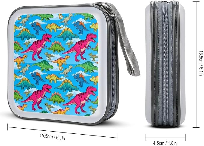 Protective 40-Disc CD/DVD Wallet Dinosaurs, Hard Plastic Storage Binder with Handle, Portable Organizer for Car Office Travel