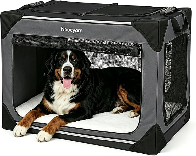 42" L Collapsible Dog Crate for Extra Large Dogs, XL Soft Pet Crate with 4-Door Mesh, Portable Dog Kennel for Travelling, Dark Grey
